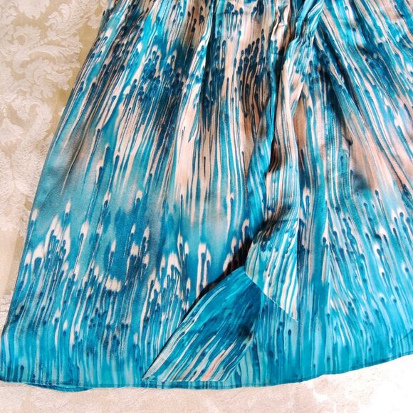 Anthro Lil Blue & Peach Caballo Falls 100% Silk Dress 4 - Picture 6 of 14